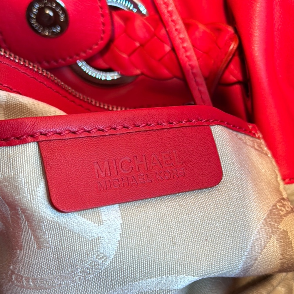 Michael Kors Red Leather Bag with Tassels and Metal Accents - Picture 6 of 12